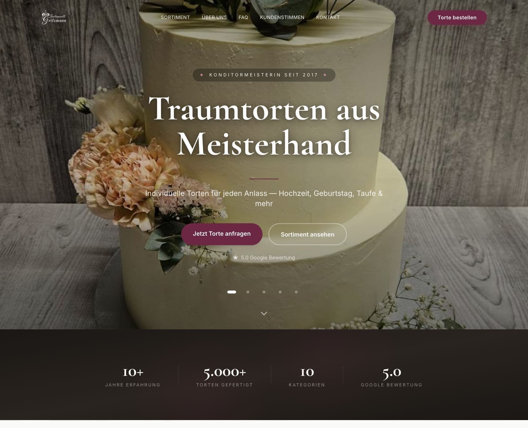 Website von Gritzmann Tortenwelt, Ansicht am Computer