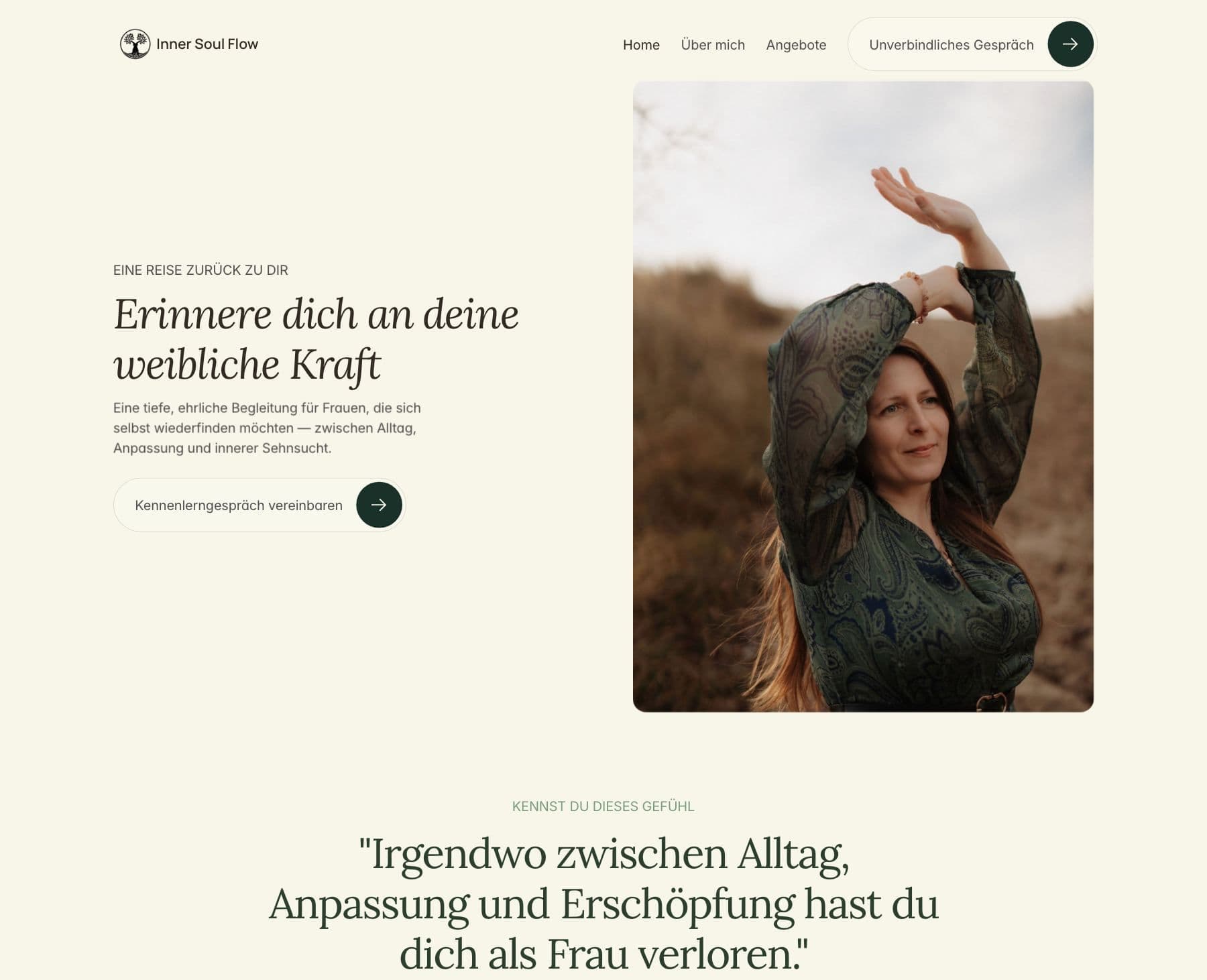 Website von Inner Soul Flow, Ansicht am Computer