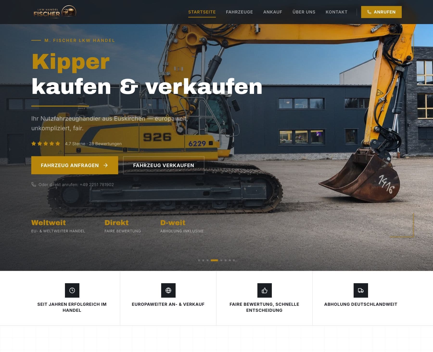 Website von M. Fischer LKW Handel, Ansicht am Computer