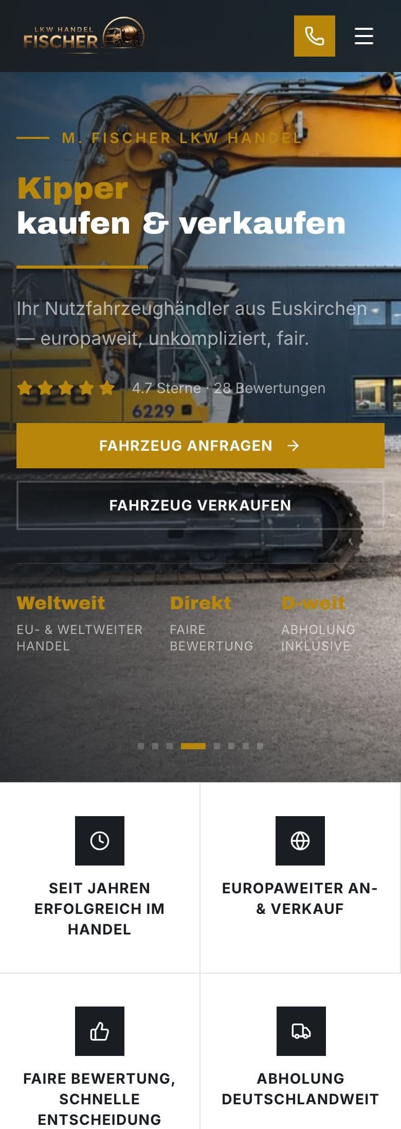 Website von M. Fischer LKW Handel, Ansicht auf dem Smartphone