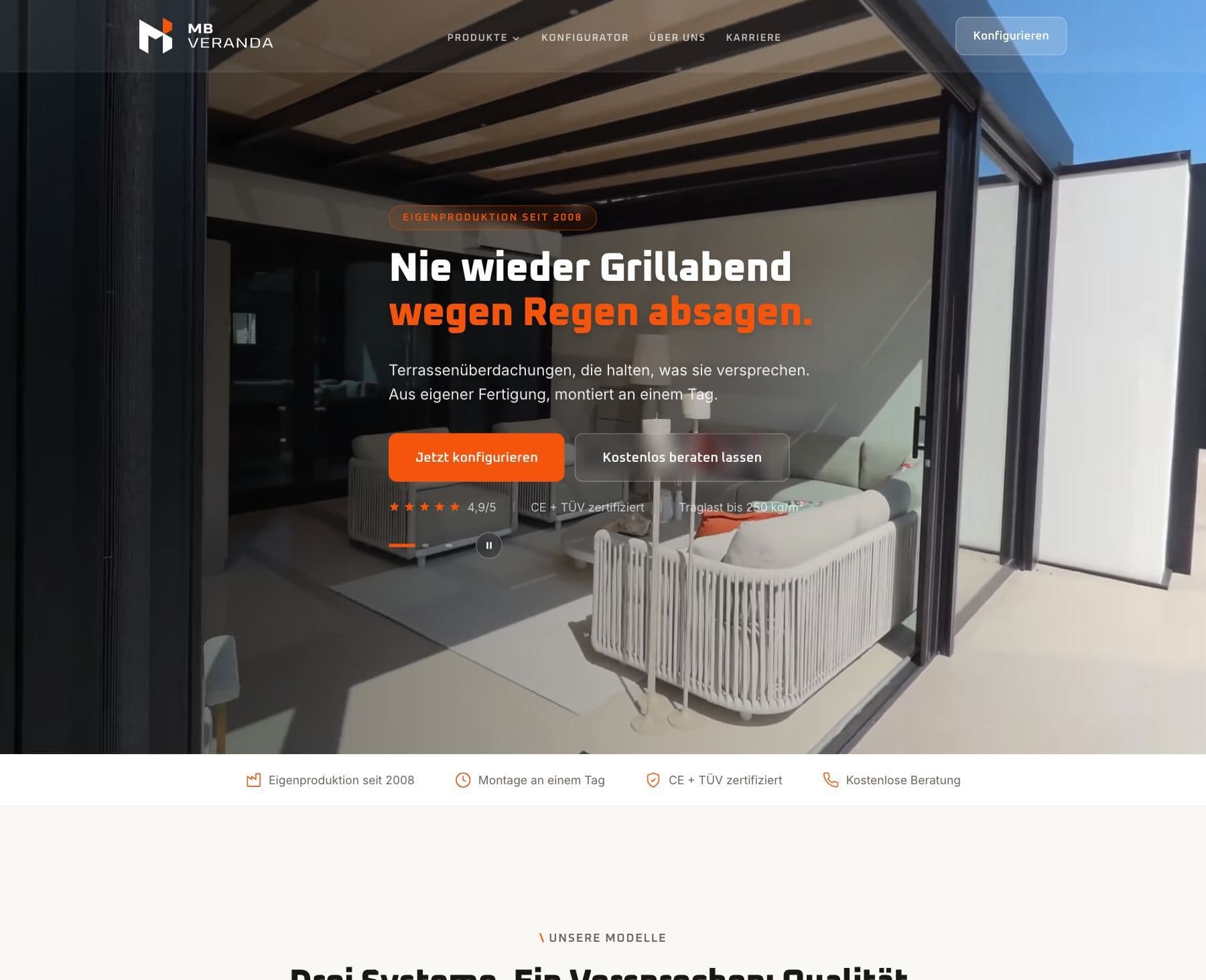 Website von MB Veranda GmbH, Ansicht am Computer