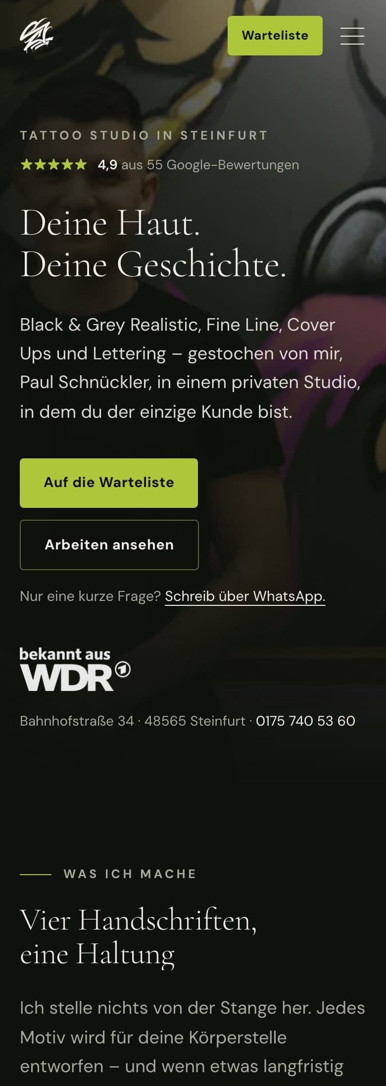 Website von ScriptedSkin, Ansicht auf dem Smartphone
